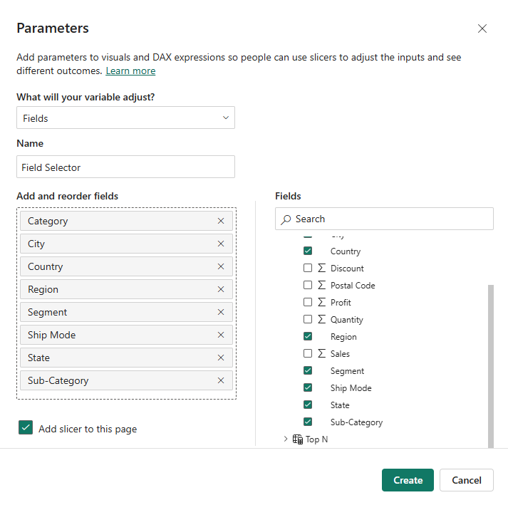 Field Selector Parameter Example
